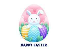 ilustración felices pascuas con lindo rabino y colorido huevo de pascua. ilustración de dibujos animados de tarjeta de felicitación de pascua. Pascua colorida. se puede utilizar para postal, impresión, web, animación, libro, pancarta, afiche, etc. vector