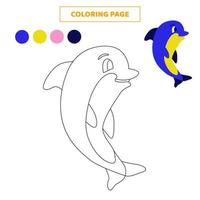Coloring page for kids with cute dolphin. vector