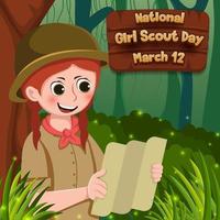 Girl Scout Day Concept with Girl Scout Looking at The Map vector