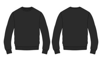 Long sleeve Sweatshirt Vector Illustration Black Color template front and back views.