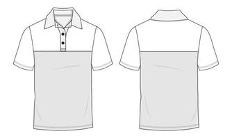 vista frontal y posterior de la plantilla de ilustración vectorial de la camiseta de polo. ropa polo camiseta maqueta cad. vector