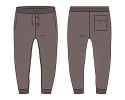 Sweatpants Vector illustration Khaki Color template Front and back views isolated on white background.