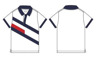 Polo shirt technical fashion flat sketch vector illustration template front and back views.