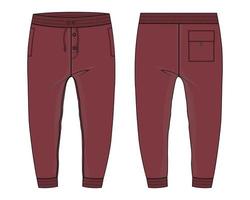 Sweatpants Vector illustration red Color template Front and back views isolated on white background.