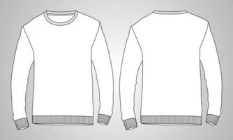 Crew neck Long sleeve Sweatshirt overall fashion Flat Sketches technical drawing vector template For men's. Apparel dress design mock up CAD illustration. Sweater fashion design isolated on grey.