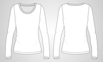 Slim fit long sleeve t shirt overall technical fashion flat sketch template for ladies. Apparel Cotton jersey vector illustration drawing mock up front, views. Clothing t shirt design for women's