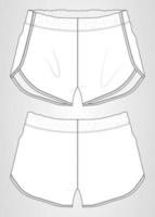 Short pants overall technical fashion flat sketch Vector illustration template of men's and women's. Apparel cotton fabric sport shorts mock up Front and back views. Clothing design easy editable.