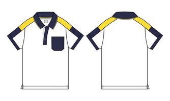 Polo shirt technical fashion flat sketch vector illustration template front and back views.