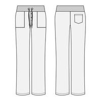 Jogger pant overall technical fashion flat sketch, apparel template front and back view. High-waited pants with relaxed fit drawstring elastic waistband. Vector template apparel clothing mock up.