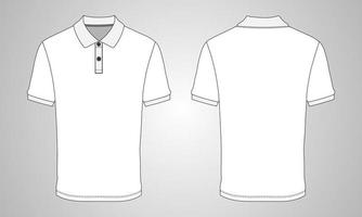 vista frontal y posterior de la plantilla de ilustración vectorial de la camiseta de polo. ropa polo camiseta maqueta cad. vector