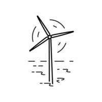 Wind turbine simple black linear vector icon. The power of wind energy. Renewable alternative energy source. Black outline icon. Eco design element for web.