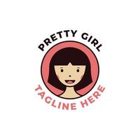 Pretty woman face logo vector on badge, Pretty woman face logo character vector illustration design