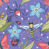 Seamless Pattern of Spring Insects vector