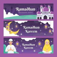 Ramadhan Kareem Cute Flat Banner Set vector