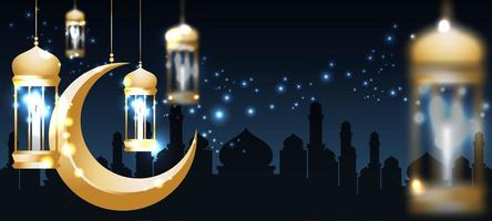 Eid Mubarak Background with Gold Lanterns vector