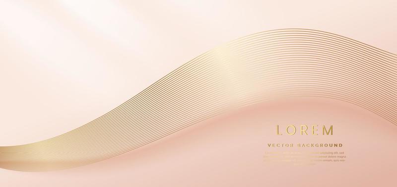 Abstract gold curved lines elegant on pastel soft pink background with copy space for text. Luxury 3d concept.