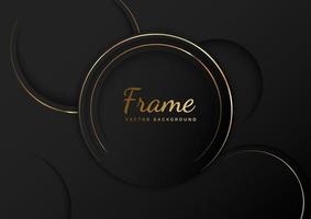 Abstract 3d luxury geometric circles golden line on black background. Frame circle. vector