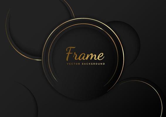 Abstract 3d luxury geometric circles golden line on black background. Frame circle.