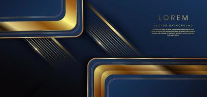 Abstract template dark blue geometric horizontal with golden line layer on dark blue background. Luxury style. vector