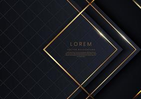 Abstract 3d modern luxury template dark and black triangles background with golden line light sparkle. vector