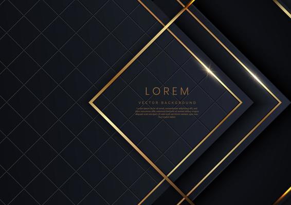 Abstract 3d modern luxury template dark and black triangles background with golden line light sparkle.