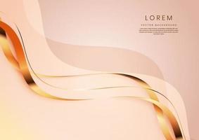 Abstract 3d gold curved ribbon on light cream background with lighting effect and sparkle with copy space for text. Luxury design style. vector