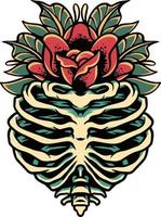 Rib Skull Flower Skull Illustration vector