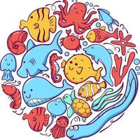 Sea animal Element Doodle Pack vector