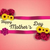 Cute Design Happy Mother's Day Background with Flowers and Leaves Illustration - Vector