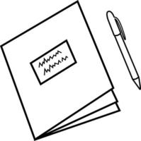 Vector illustration of a notebook with a pen. Stationery, a linear notepad, a simple pictogram.