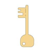 Golden key in cartoon style. Vector illustration isolated on a white background. Symbol of access, solution, password