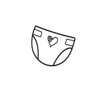 Diaper for newborn babies. Absorbent underwear for kids and infants. Doodle sketch vector art.