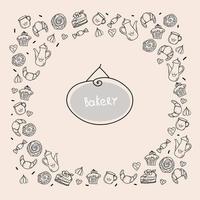 Hand drawn set of bakery and baking elements, doodle sketch style design. vector
