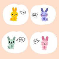 Hand drawn talking bunnies sticker set. vector