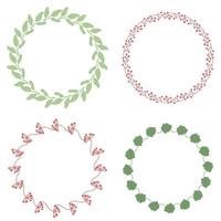 Hand drawn leaves and berries round frames botanical collection. vector