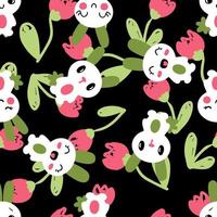 Hand drawn seamless pattern with Easter bunnies and tulip flowers. vector