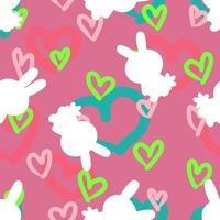 Bright colorful festive Easter seamless pattern with bunnies silhouettes and hearts. vector