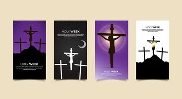 elegante colección de historias de diseño de la semana santa. día de la ascensión de jesucristo historias de plantilla adecuadas para promoción, marketing, etc. fondo de diseño de semana santa con silueta de cruz de jesús brillante vector