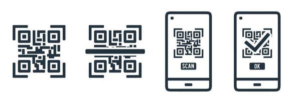QR code scan icon isolated on a white background. Code and Object Scan symbols for web and mobile apps. Line vector sign.