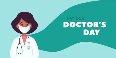 Happy National Doctor Day  design concept. Flat vector illustration. Doctor with stetoscope and hero cape illustration.