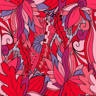 Floral seamless pattern with leaves, flowers and berries.