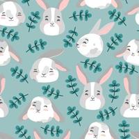 Happy Easter bunny vector seamless pattern. Spring background with rabbits or hares for textile, wallpaper or print design. Flat cartoon texture Illustration