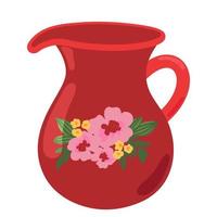 lindo elemento de diseño de jarra de leche de cerámica roja ilustración de dibujos animados plana. capacidad para beber. diseño de vector dibujado a mano de vajilla de color. Vajilla de moda de cocina para bebida caliente aislado sobre fondo blanco.
