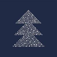 Merry Christmas and Happy New Year. Stylized Christmas tree made of silver stars. Vector illustration in a flat style.