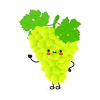 Cute funny grape waving hand character. Vector hand drawn cartoon kawaii character illustration icon. Isolated on white background. grape character concept