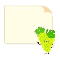 Cute funny grape character with speech bubble. Vector hand drawn cartoon kawaii character illustration icon. Isolated on white background. Grape character concept