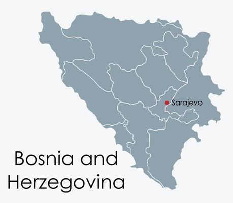 Bosnia and Herzegovina map freehand drawing on white background.