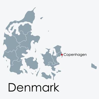 Denmark map freehand drawing on white background.