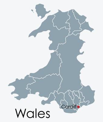 Wales map freehand drawing on white background.