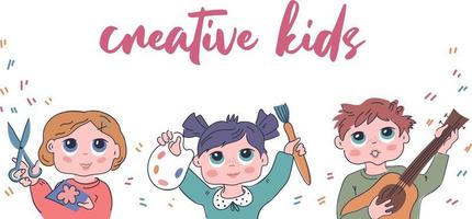 Kids art, education and crafting creativity class concept, vector illustration.